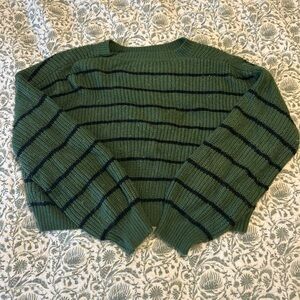 Cider Green and Black Crew Neck Sweater with Ribbed Texture